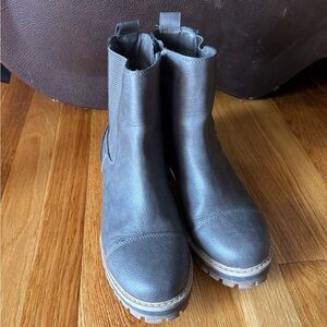 Gray Leather Ankle Boots